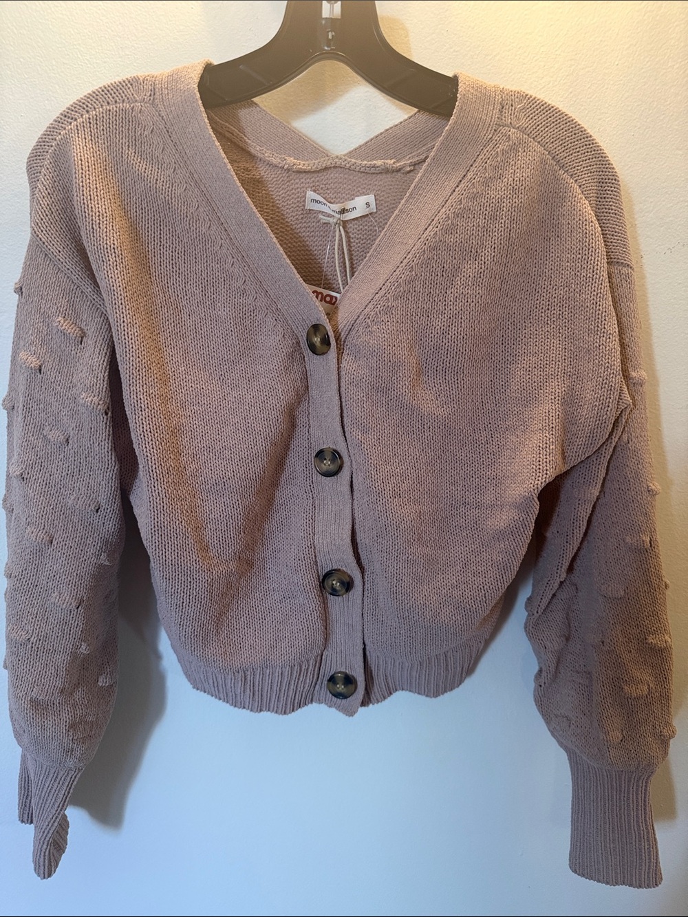 moon & madison Blush Tan Button-Front V-Neck Cardigan